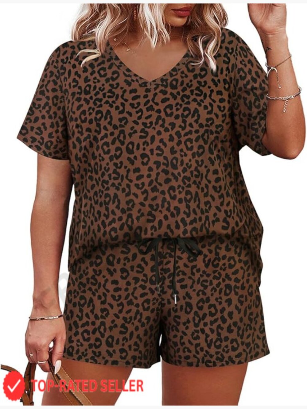 Plus Size 2 Piece Shorts Set Lounge Tracksuit Vacation Outfit V-Neck Pocket